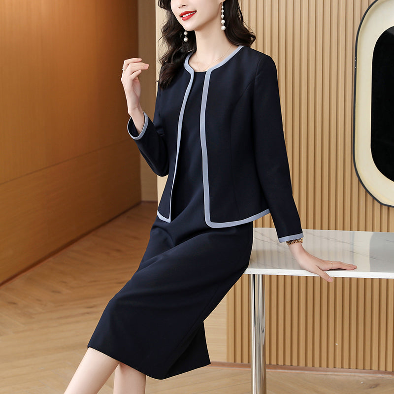 Plus Size Korean Work Jacket and Dress Set