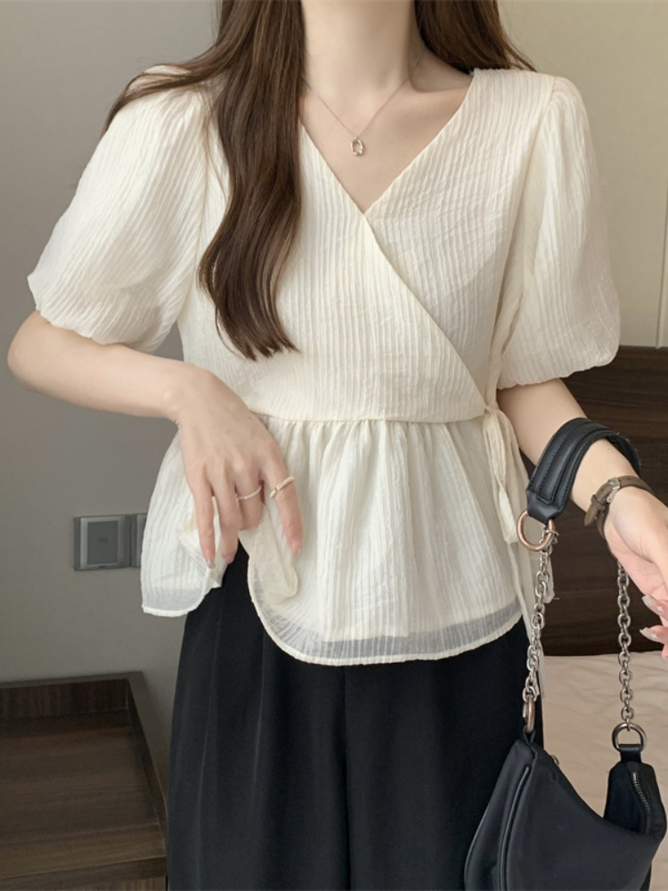 Plus Size Wrap V Neck Babydoll Blouse