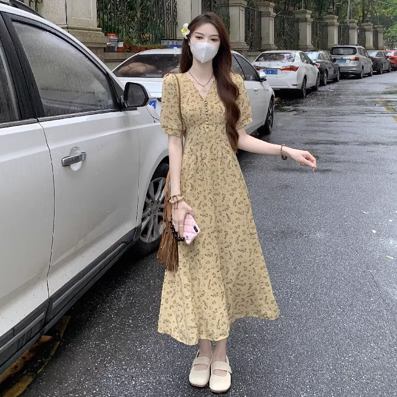 Plus Size Yellow Ditsy Floral Tea Midi Dress