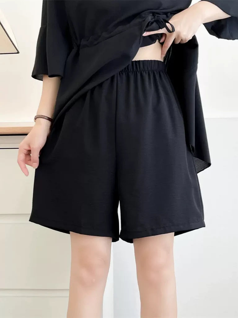 Plus Size Chiffon Top And Shorts Set