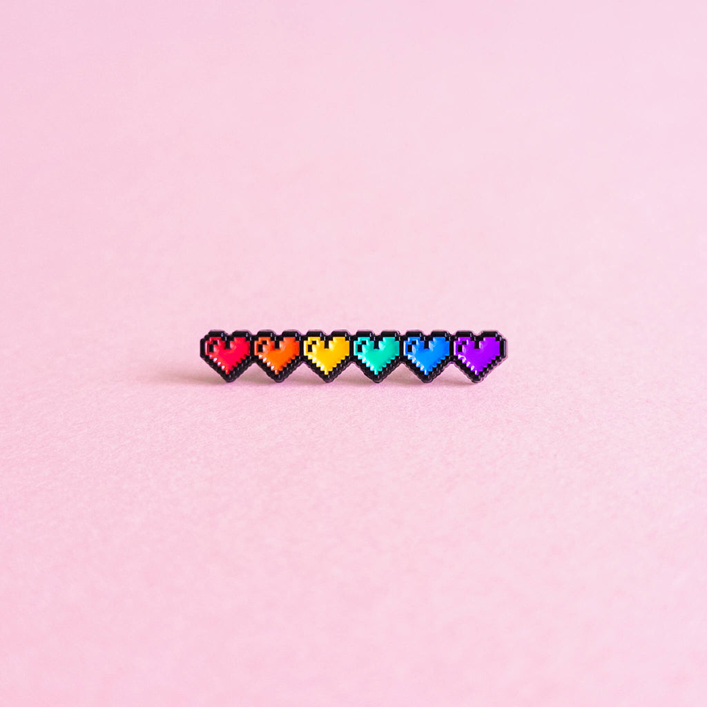 Pixel hearts (rainbow) — enamel pin