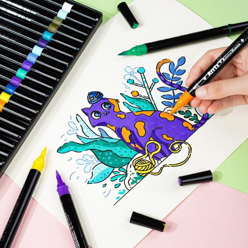 Arrtx 32 Dual Tip Acrylic Markers (Brush & Fine Tips)