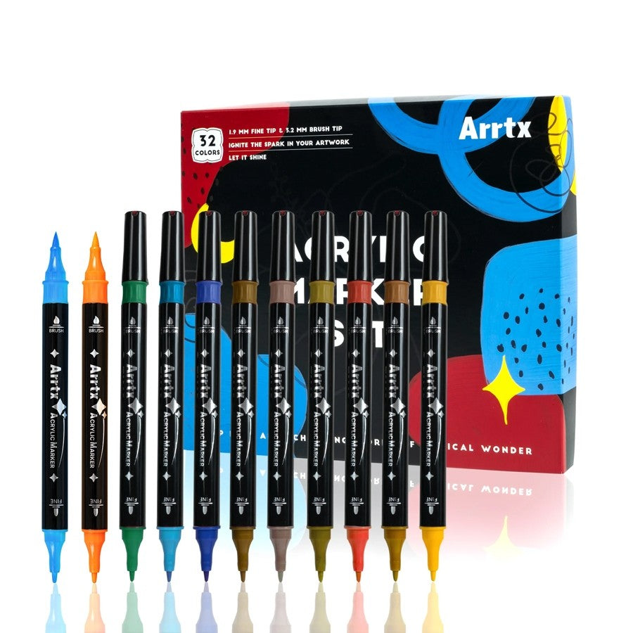 Arrtx 32 Dual Tip Acrylic Markers (Brush & Fine Tips)