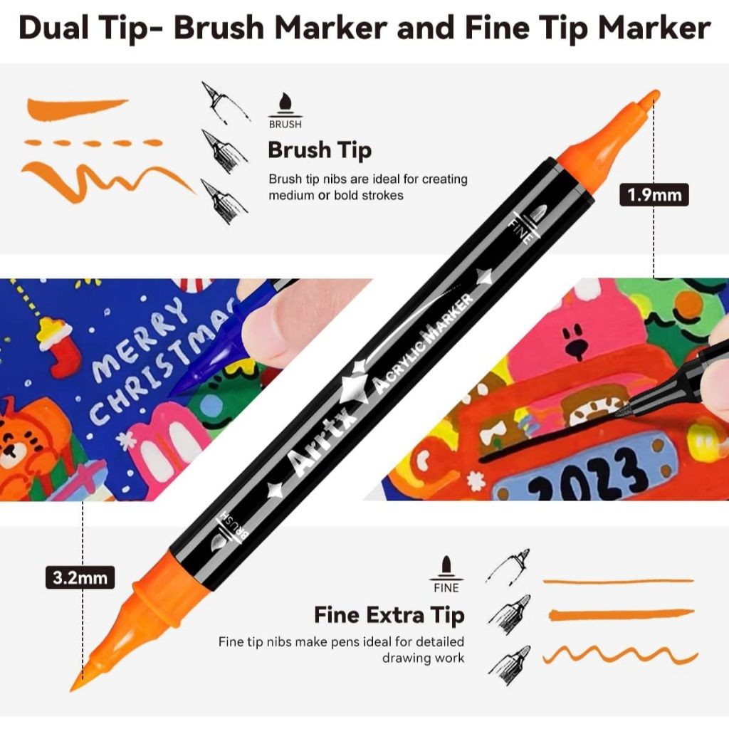 Arrtx 32 Dual Tip Acrylic Markers (Brush & Fine Tips)