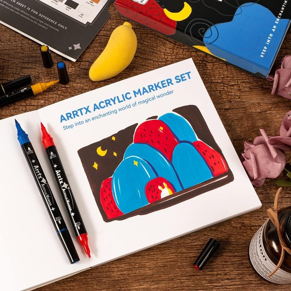 Arrtx 32 Dual Tip Acrylic Markers (Brush & Fine Tips)