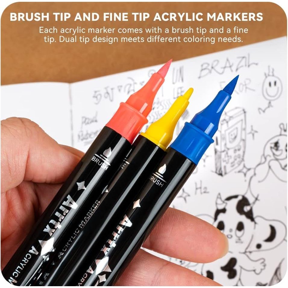 Arrtx 32 Dual Tip Acrylic Markers (Brush & Fine Tips)