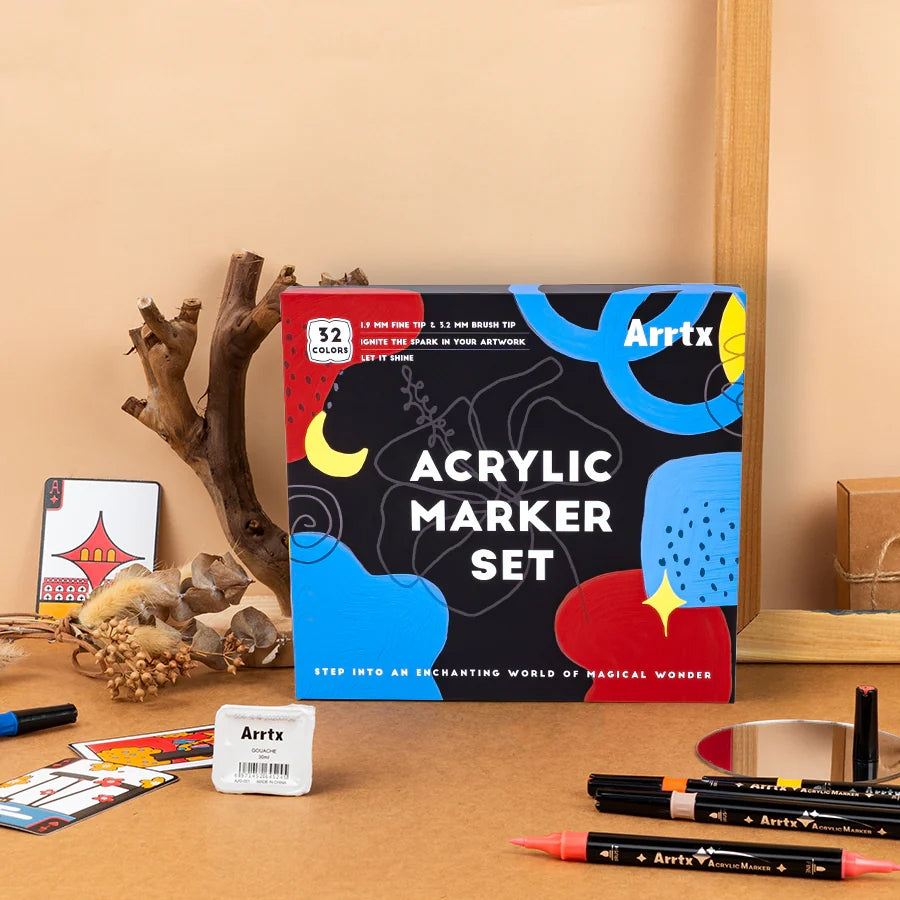 Arrtx 32 Dual Tip Acrylic Markers (Brush & Fine Tips)