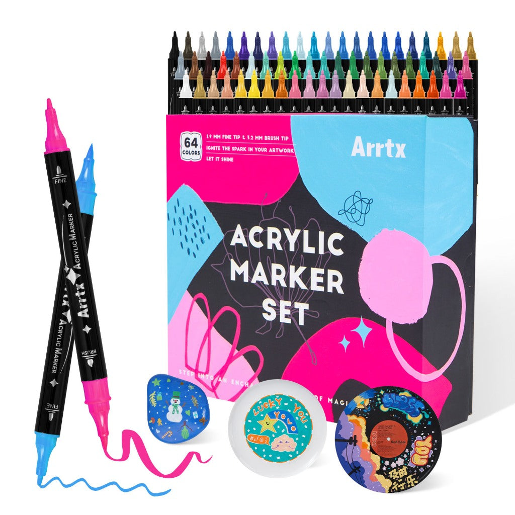 Arrtx 64 Dual Tip Acrylic Markers (Brush & Fine Tips)