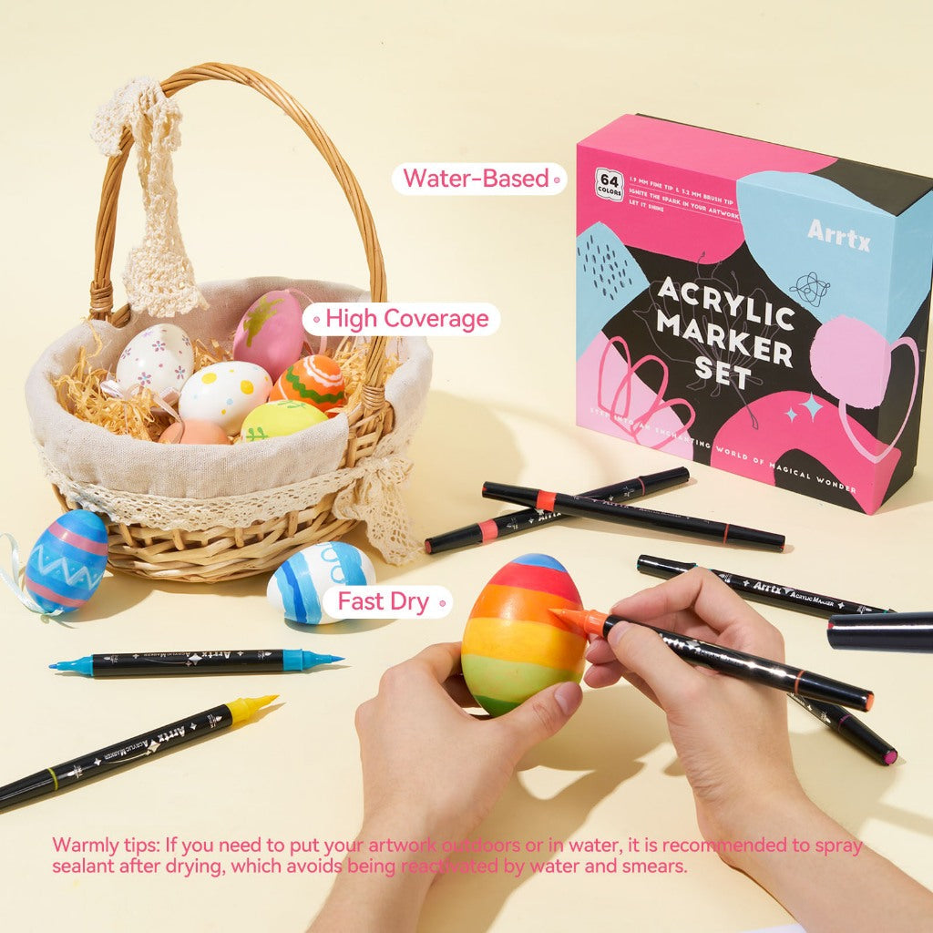 Arrtx 64 Dual Tip Acrylic Markers (Brush & Fine Tips)