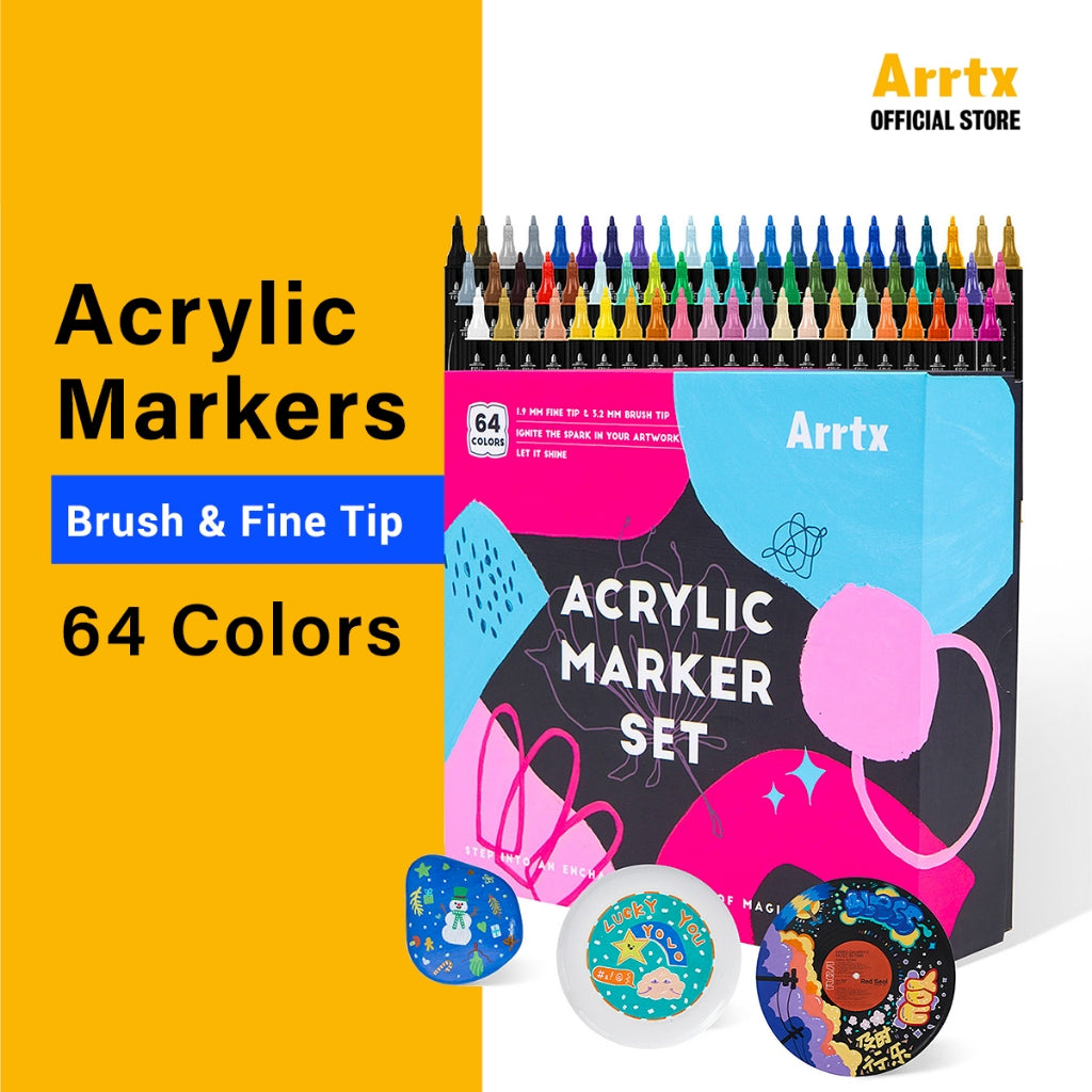 Arrtx 64 Dual Tip Acrylic Markers (Brush & Fine Tips)