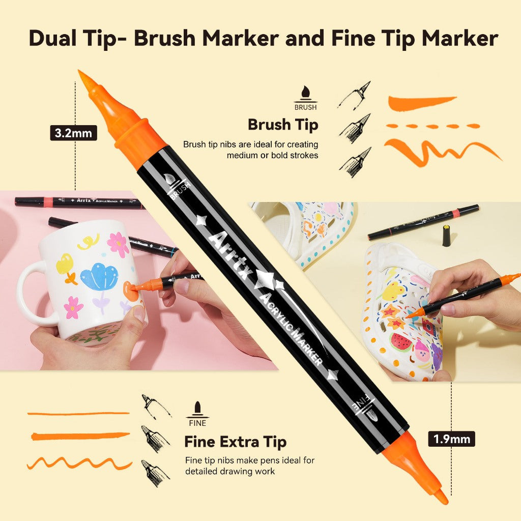 Arrtx 64 Dual Tip Acrylic Markers (Brush & Fine Tips)