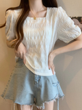 (Special Price!) Plus Size Korean Textured Short Sleeve Top