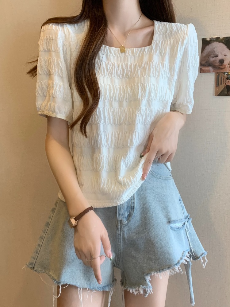 (Special Price!) Plus Size Korean Textured Short Sleeve Top