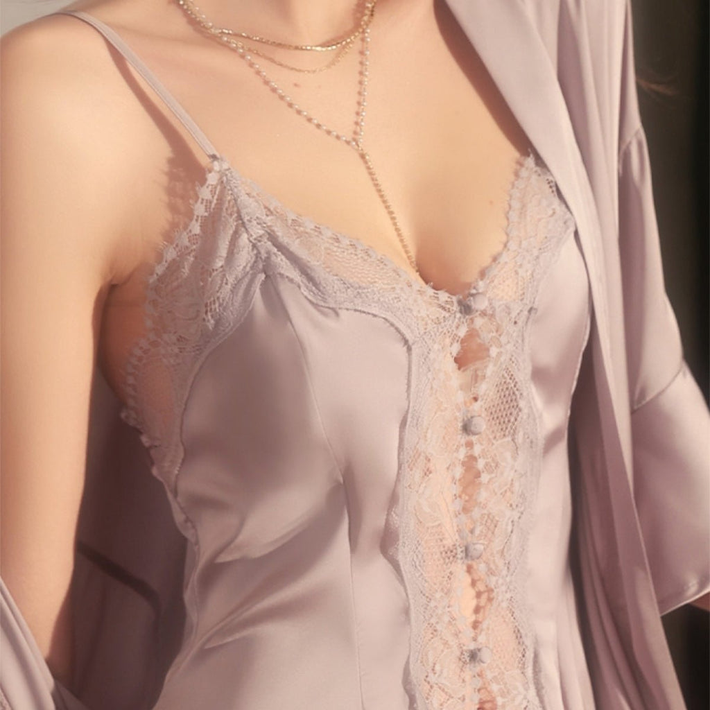 Vee lace and satin slip set