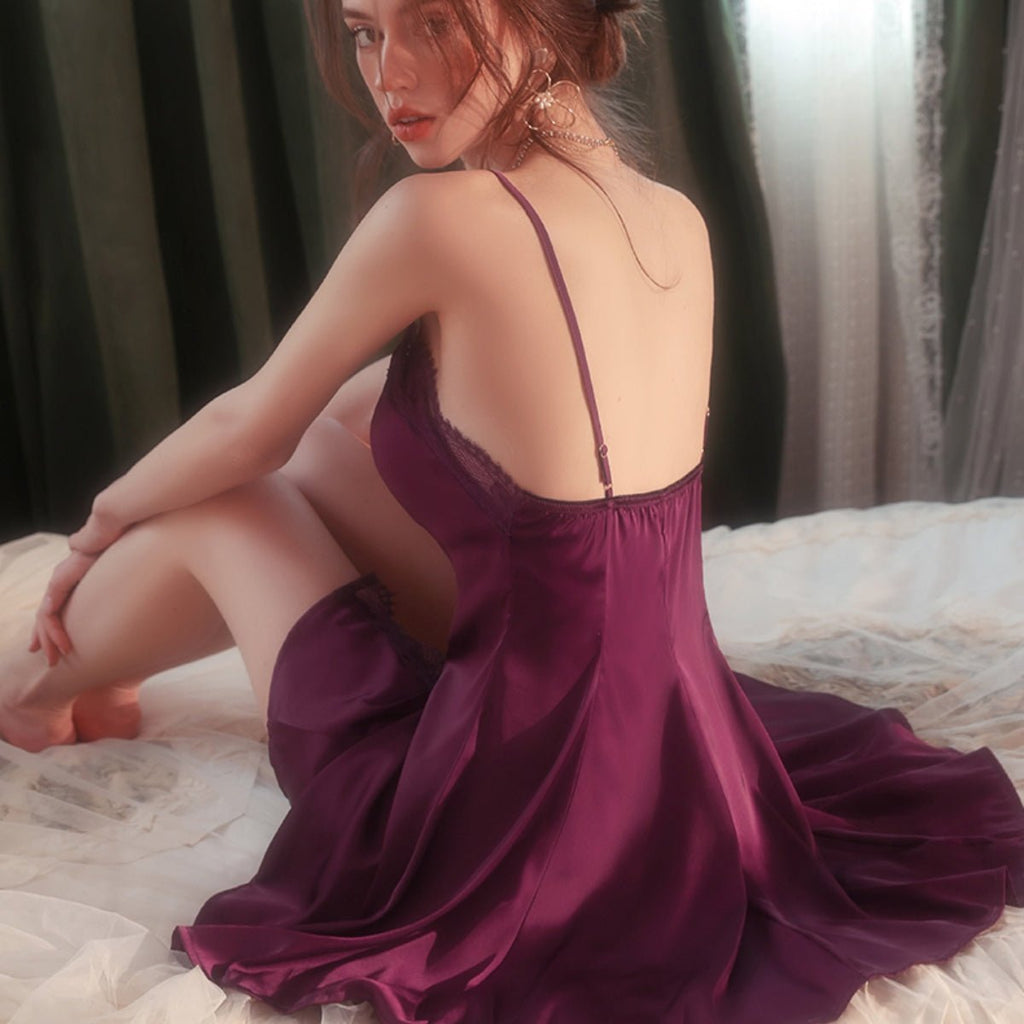 Vee lace and satin slip set