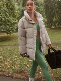 Cream Shower Resistant Mid Length Padded Coat