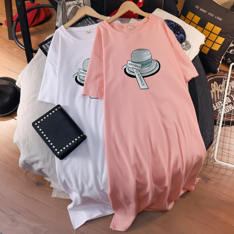 (Ready Stock Black 3XL - 1 Pc) Plus Size Hat Cotton T Shirt Midi Dress