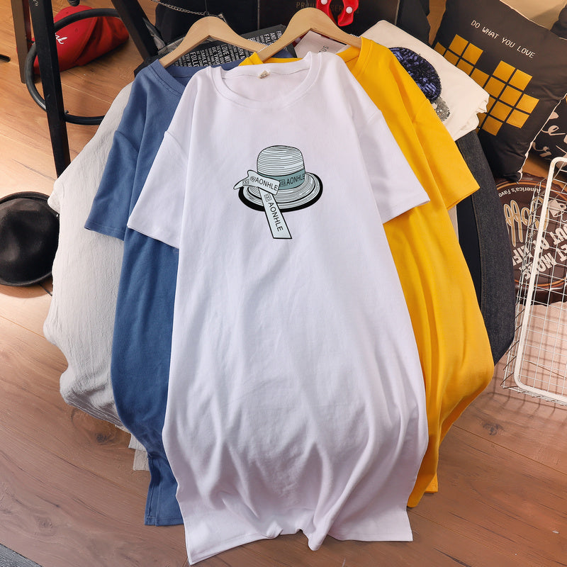 (Ready Stock Black 3XL - 1 Pc) Plus Size Hat Cotton T Shirt Midi Dress