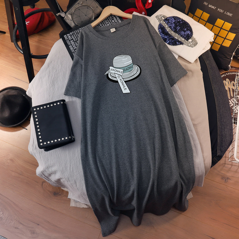 (Ready Stock Black 3XL - 1 Pc) Plus Size Hat Cotton T Shirt Midi Dress