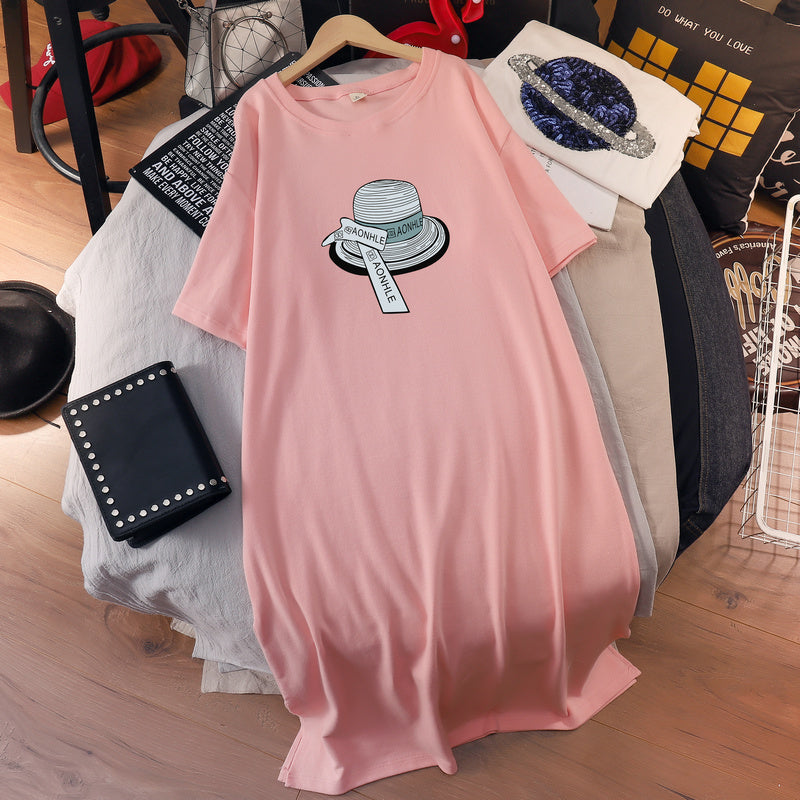 (Ready Stock Black 3XL - 1 Pc) Plus Size Hat Cotton T Shirt Midi Dress