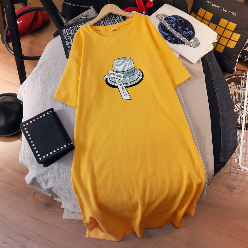(Ready Stock Black 3XL - 1 Pc) Plus Size Hat Cotton T Shirt Midi Dress