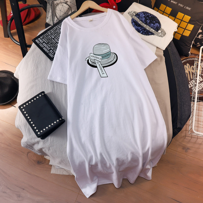 (Ready Stock Black 3XL - 1 Pc) Plus Size Hat Cotton T Shirt Midi Dress